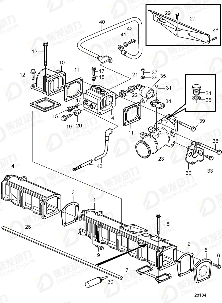 VOLVO Charge air pipe 22444131 Drawing